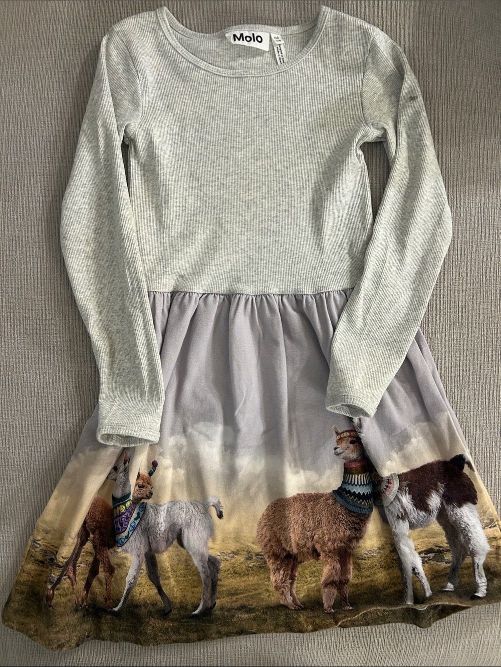 Molo Light Gray Alpaca Print Long Sleeve Dress